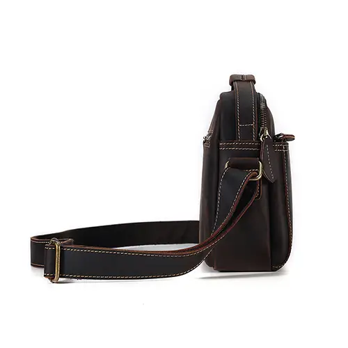 Compact Leather Crossbody Bag with Zippered Compartments